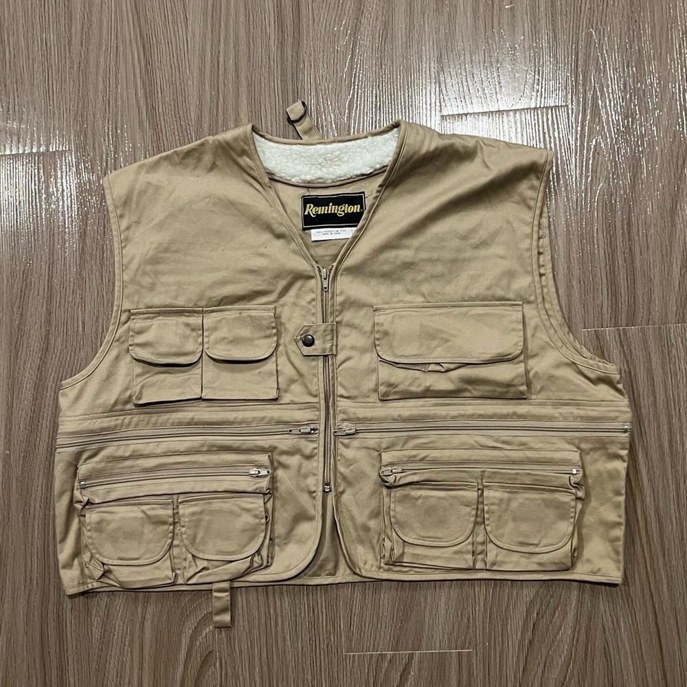 Remington Vest Mens XL Utility Hunting Fly Fishing Shooting Khaki Brown Full Zip